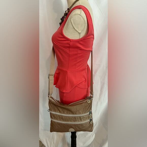 Kipling Adjustable Crossbody Purse Gold Casual Everyday Shoulder Bag Double Zip - Picture 1 of 12